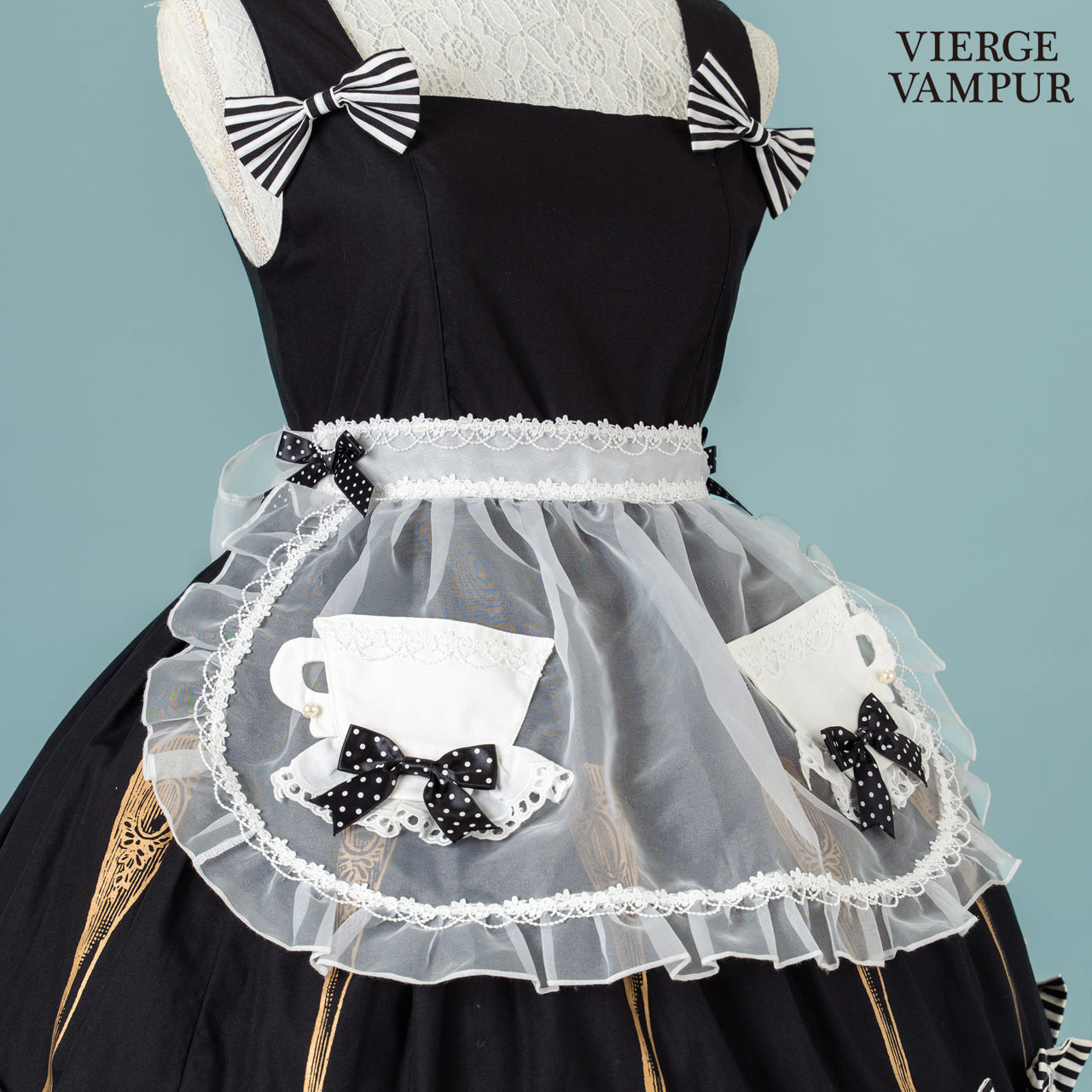 Vierge Vampur ティーカップエプロン　ホワイト 🤍Alice JSK(プラスサイズ)🤍ティーカップエプロン🤍ティーポット